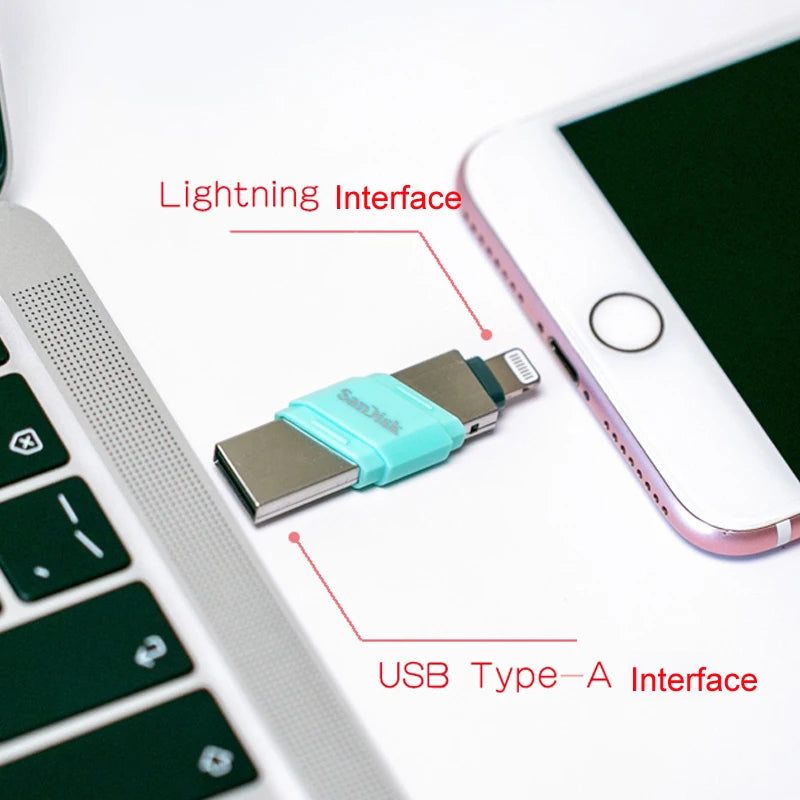 Sandisk iXPAND USB 3.0/USB 3.1 OTG Flash Drive 128GB Lightning to Pen Drive 256GB U Disk For iPhone iPad iPod Memory Stick