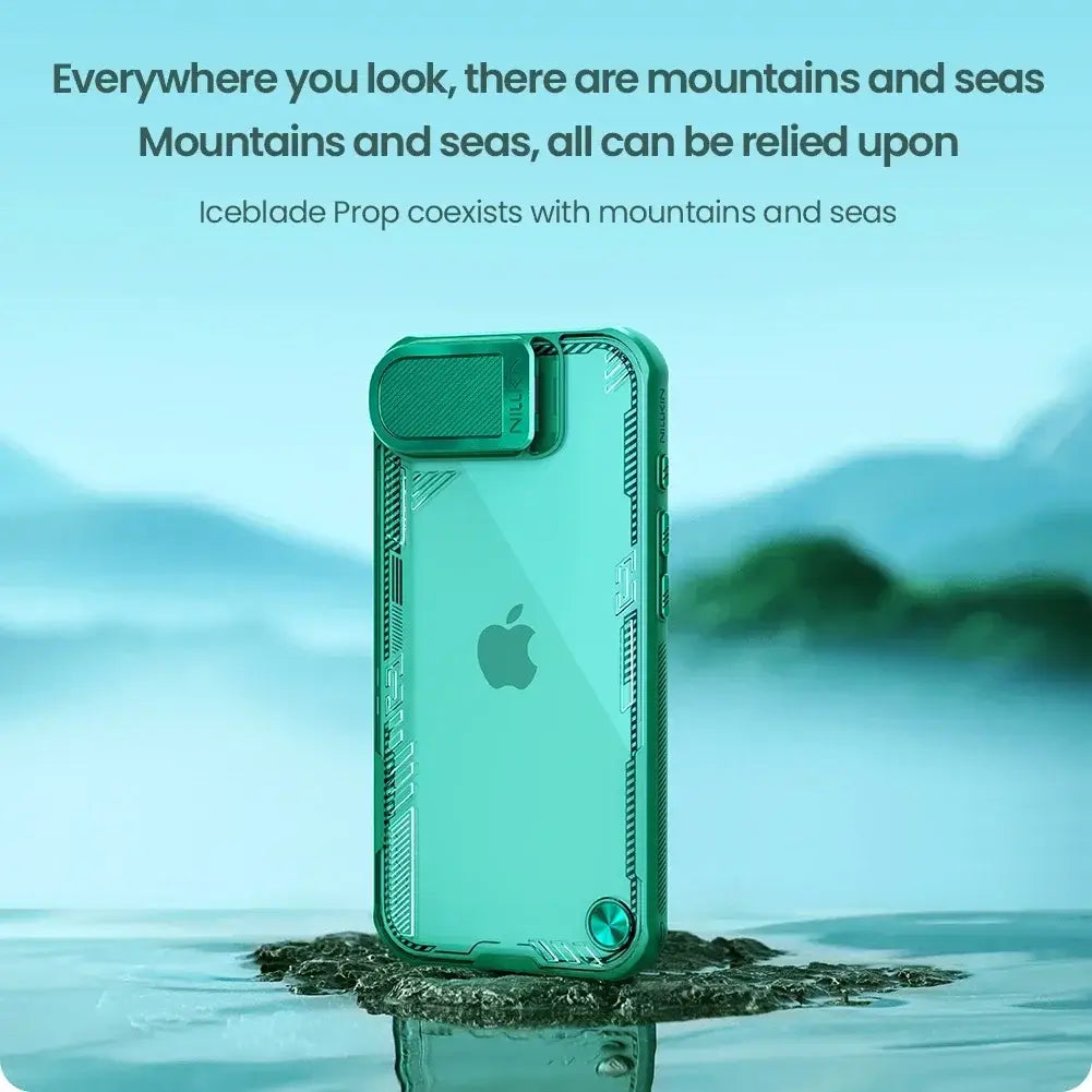 Coque NILLKIN pour iPhone 16e, modèle iceblade Prop Lens, ultra-fine, transparente, avec support de caméra et protection arrière.