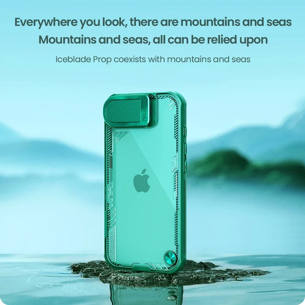 NILLKIN for iPhone 16e Case iceblade Prop Lens Ultra-Thin clear transparent Camera Stand Protection Back Cover