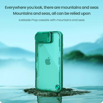 Coque NILLKIN pour iPhone 16e, modèle iceblade Prop Lens, ultra-fine, transparente, avec support de caméra et protection arrière.