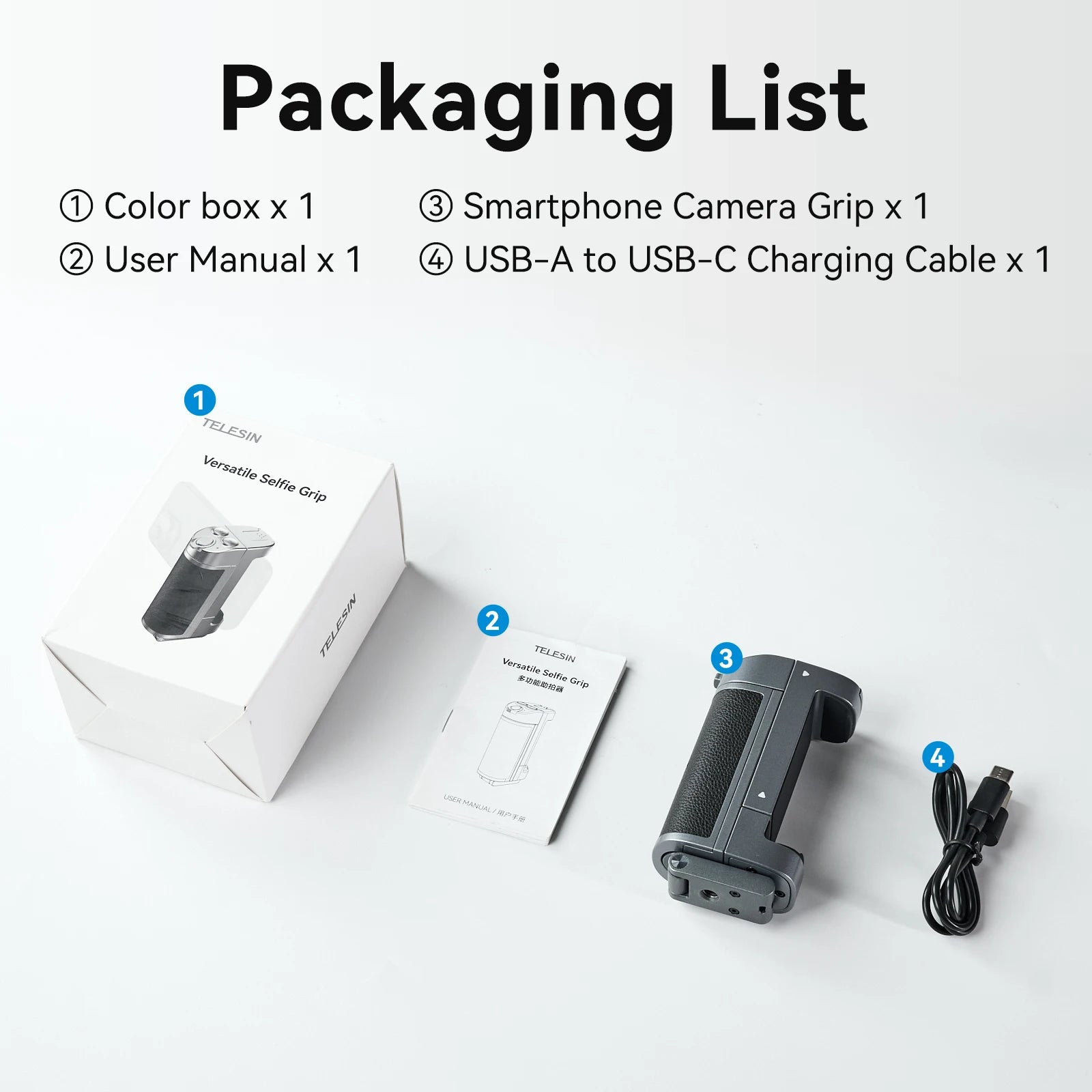 TELESIN°shooting Grip for Phone, Bluetooth Mobile Phone Grip, with Detachable Remote Control, Compatible with All Phone