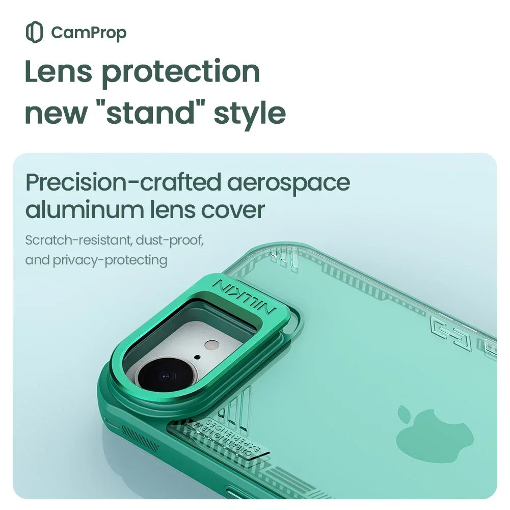 NILLKIN for iPhone 16e Case iceblade Prop Lens Ultra-Thin clear transparent Camera Hollow Stand Protect Cover