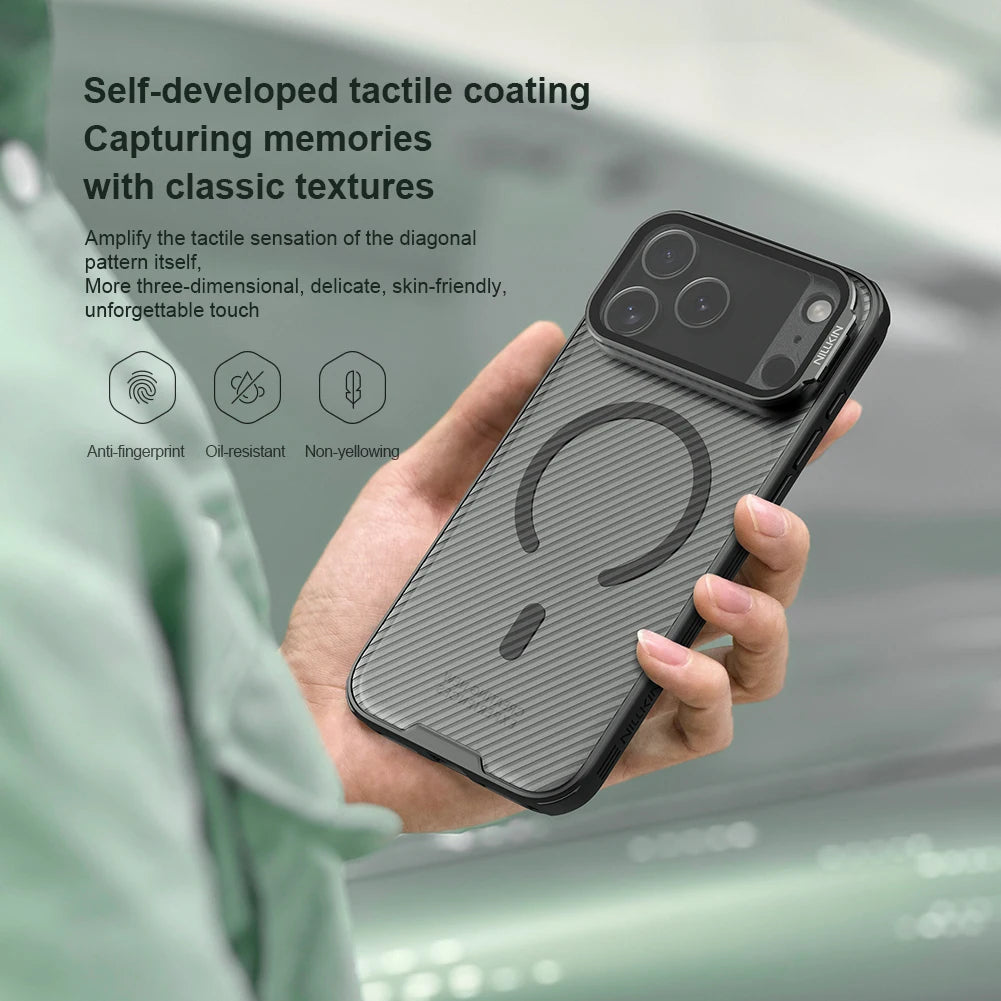 For iPhone 17 Pro Max, NILLKIN CamShield Case, Lens Slide Cover + Rebound Hinge, Imported PC Material, Herringbone Pattern Shell