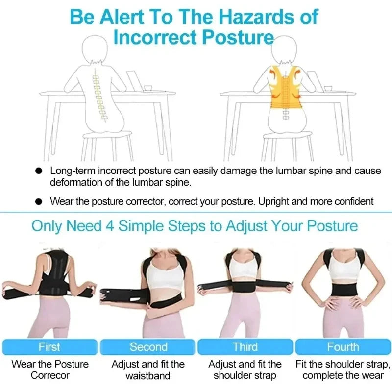 Posture corrector with breathable shoulder and waist straps for boys and girls