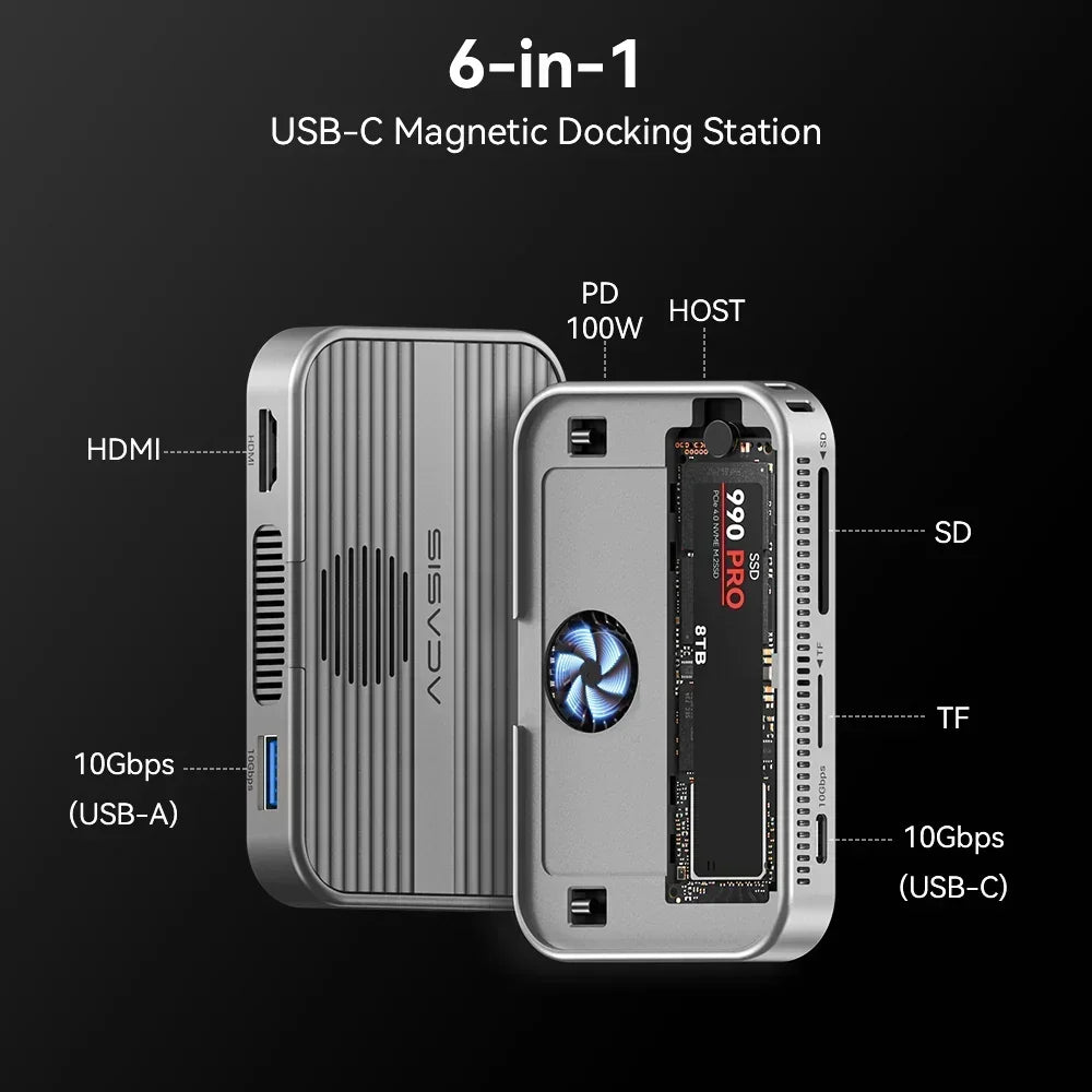 Acasis 10Gbps Magnetic M.2 NVME SSD Enclosure & USB-C Docking Station With Cooling Fan for iPhone 17/17 Pro/iPhone 16/16 Pro