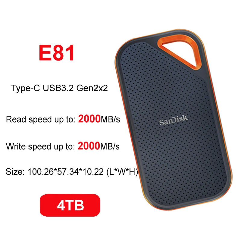SanDisk SSD E30 E61 E81 Extreme PRO 4TB 2TB 1TB USB 3.2 Gen 2 Type-A/C Portable External Solid State Drive NVME Hard Disk