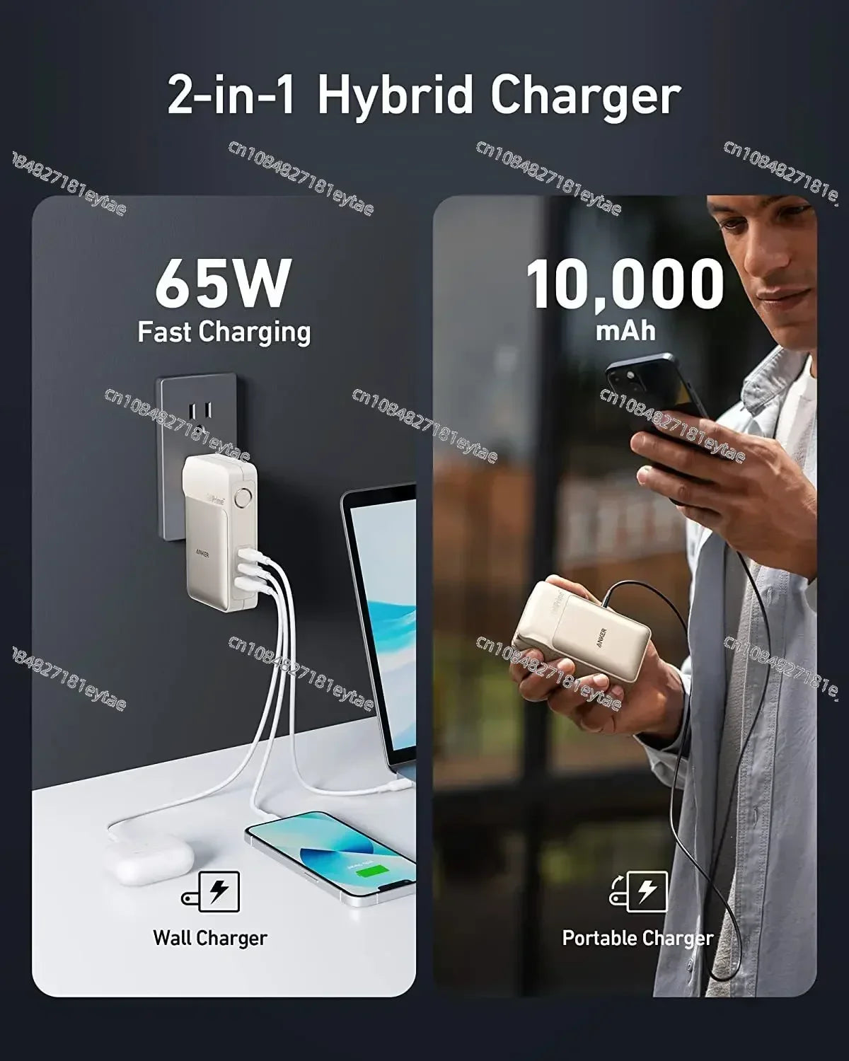 Portable Charger Powerbank 10000 mAh ANKER Mobile Power 733 GaN 65W USB-C Charger & Power Bank