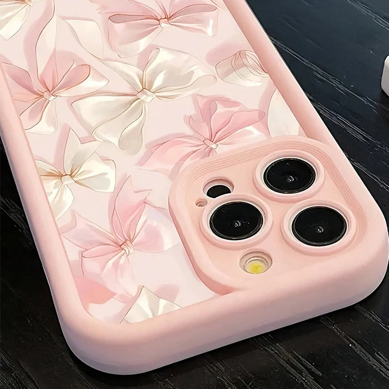 Bow-Knot Pink Bow Pattern Shockproof Soft TPU Phone Case For iPhone 17 11 12 13 14 15 16 Pro Max XS X XR 7 8Plus 16E 17Air Cover