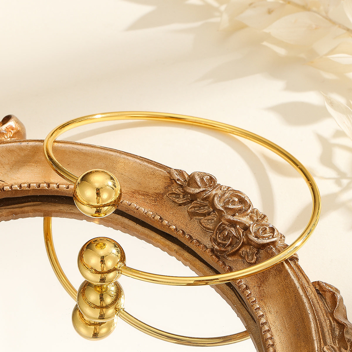 1pcs Copper Plated 18k Gold Double Headed Bead Opening Bracelet, With