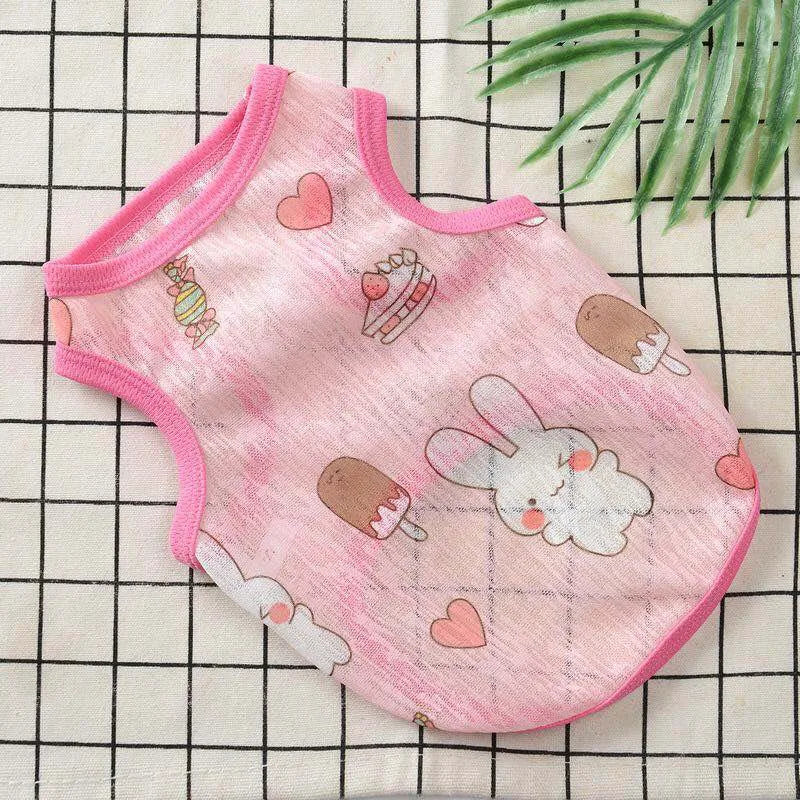 Sun Protection Clothing for Cats Summer Pet Vest Ultra-thin Breathable Cute Print Kitten Puppy Rabbit Clothes Pajamas ropa gato