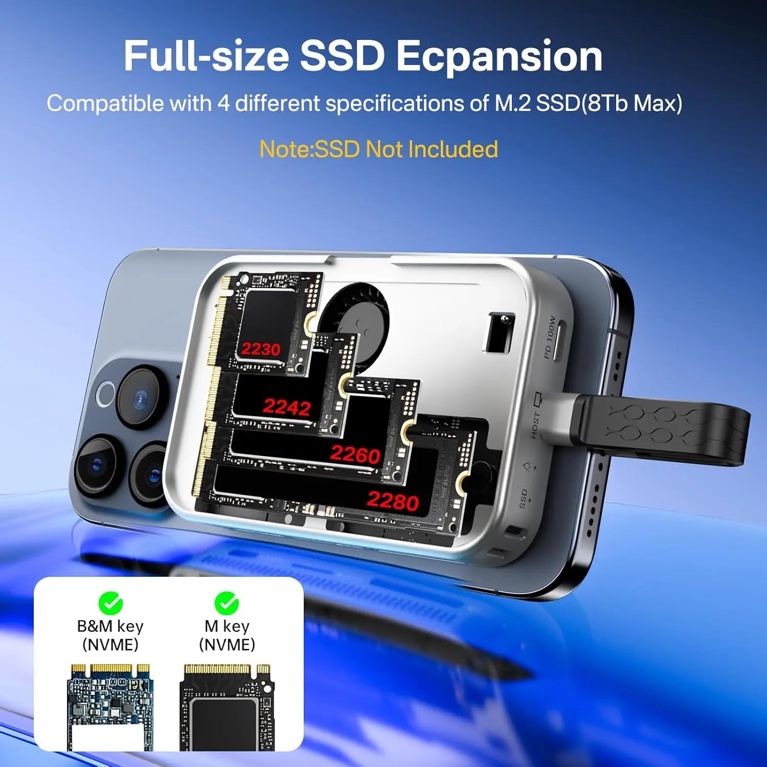Acasis Magnetic USB C Docking Station M.2 NVMe SSD Case with Cooling Fan 4K HDMI 100W PD Support SSD 2230/42/60/80mm B+M M-Key