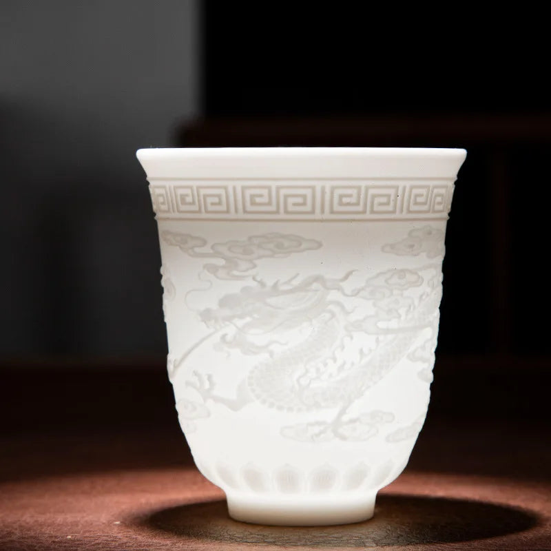 150ml Teacup Jade White Porcelain Cup Heart Sutra Cup Baifu Cup Ceramic Tea Set Supplies Living Room Coffee Table Decoration