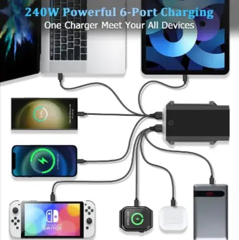 240W Multi-Port USB Fast Charger – High-Speed Charging Station 