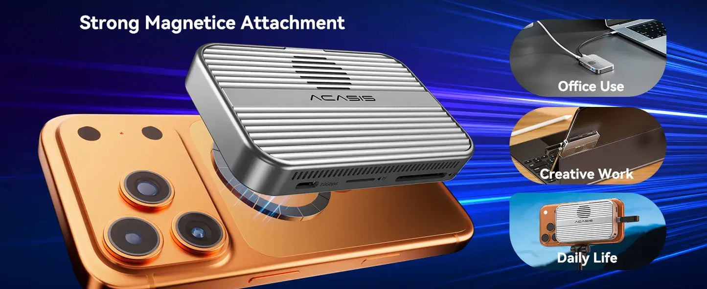 Acasis 10 Gbps Magnetic M.2 NVMe SSD Enclosure – USB-C Dock 4 K Hub with strong magnetic attachment