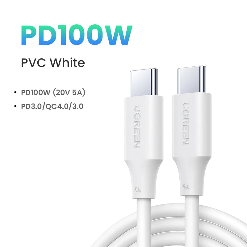 UGREEN 60W 100W USB Type C to USB C Fast Charging Cable for Macbook iPad Samsung Xiaomi USB Type C Fast Charger Cord 60W 100W