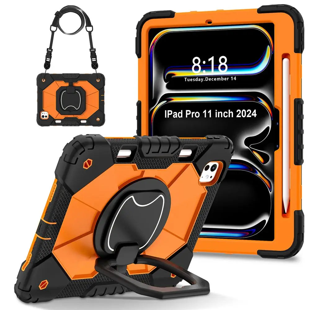 For ipad Pro 11 inch 2024 M4 A2836 A2837 A3006 Case Kids Tablet cover Silicone +PC case for Apple iPad PRO 11" 2024 + strap