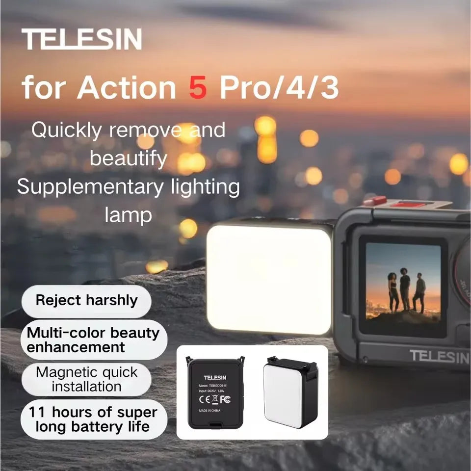 TELESIN Quick Release Fill Lamp Mini Waterproof Selfie Light For DJI OSMO Action 3 4 5 Pro 5pro Action Camera Mini Selfie Light