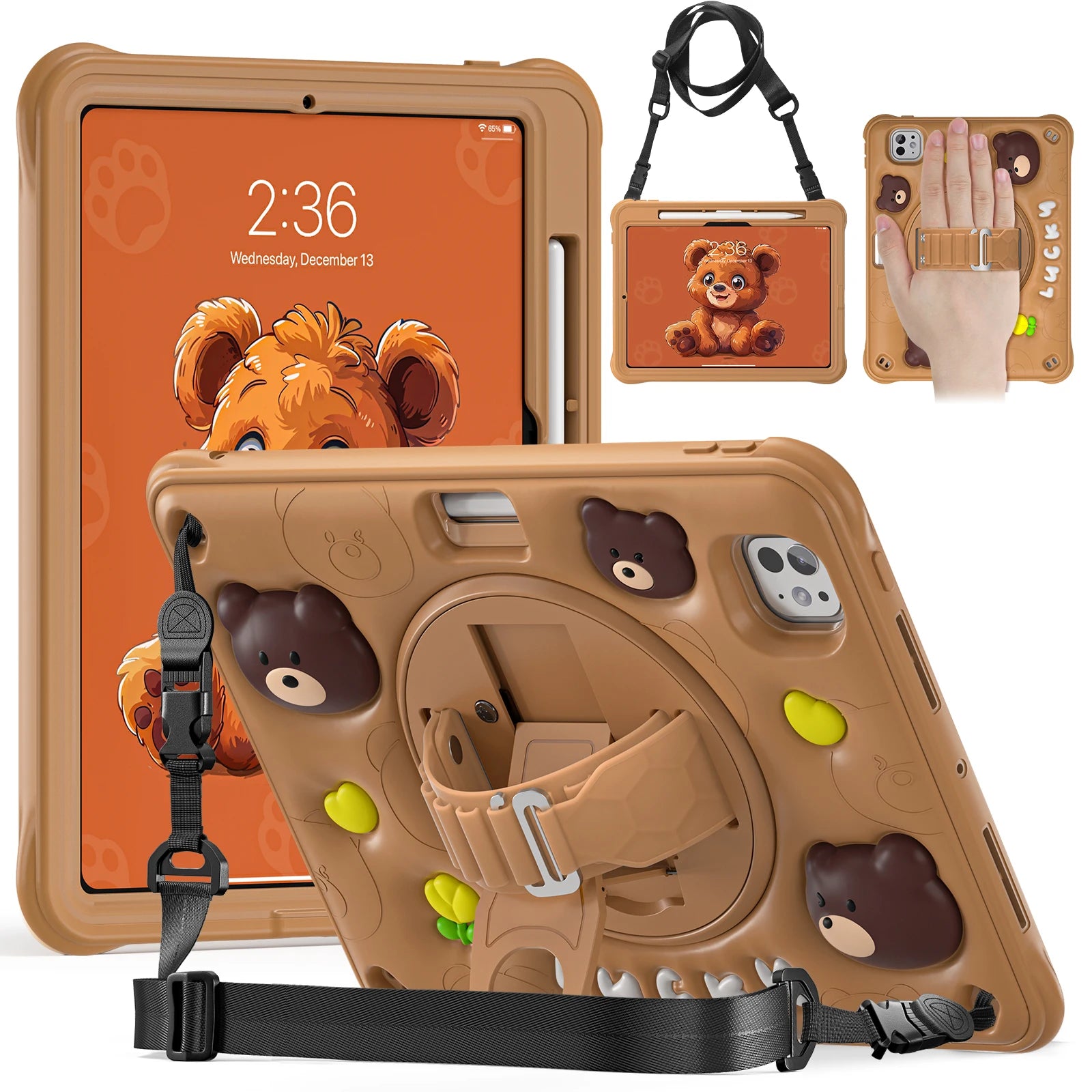 Heavy Duty Kids Cartoon Case For iPad Pro 11 2024 M4 A2836 A2837 A3006 360 Rotatable Hybrid Stand Cover With Hand Shoulder Strap