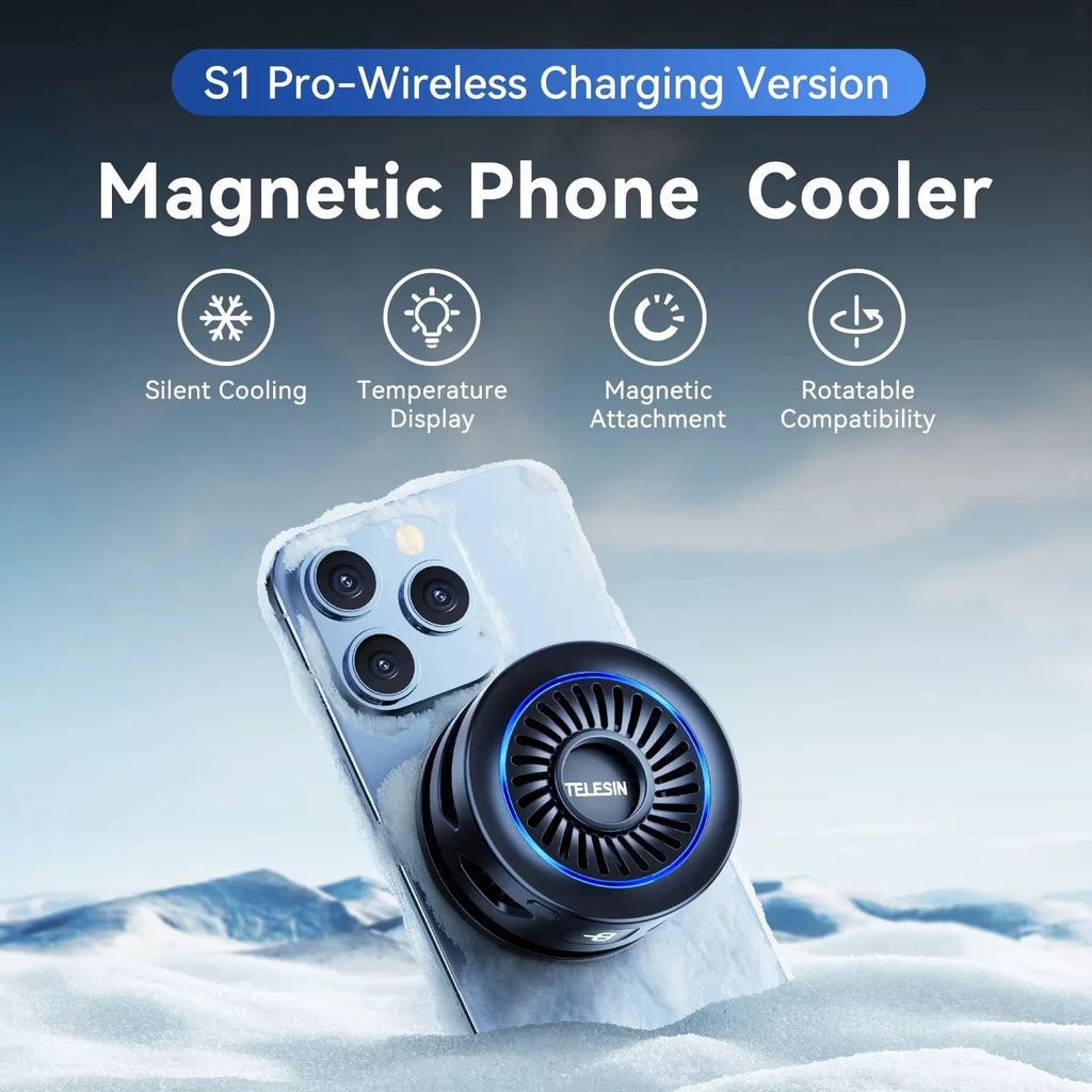 TELESIN Magsafe Phone Cooler & Wireless Charger for IPhone 16 Pro Max 15 14 13 Accessories Android Cellphone Cooling Fan Gaming