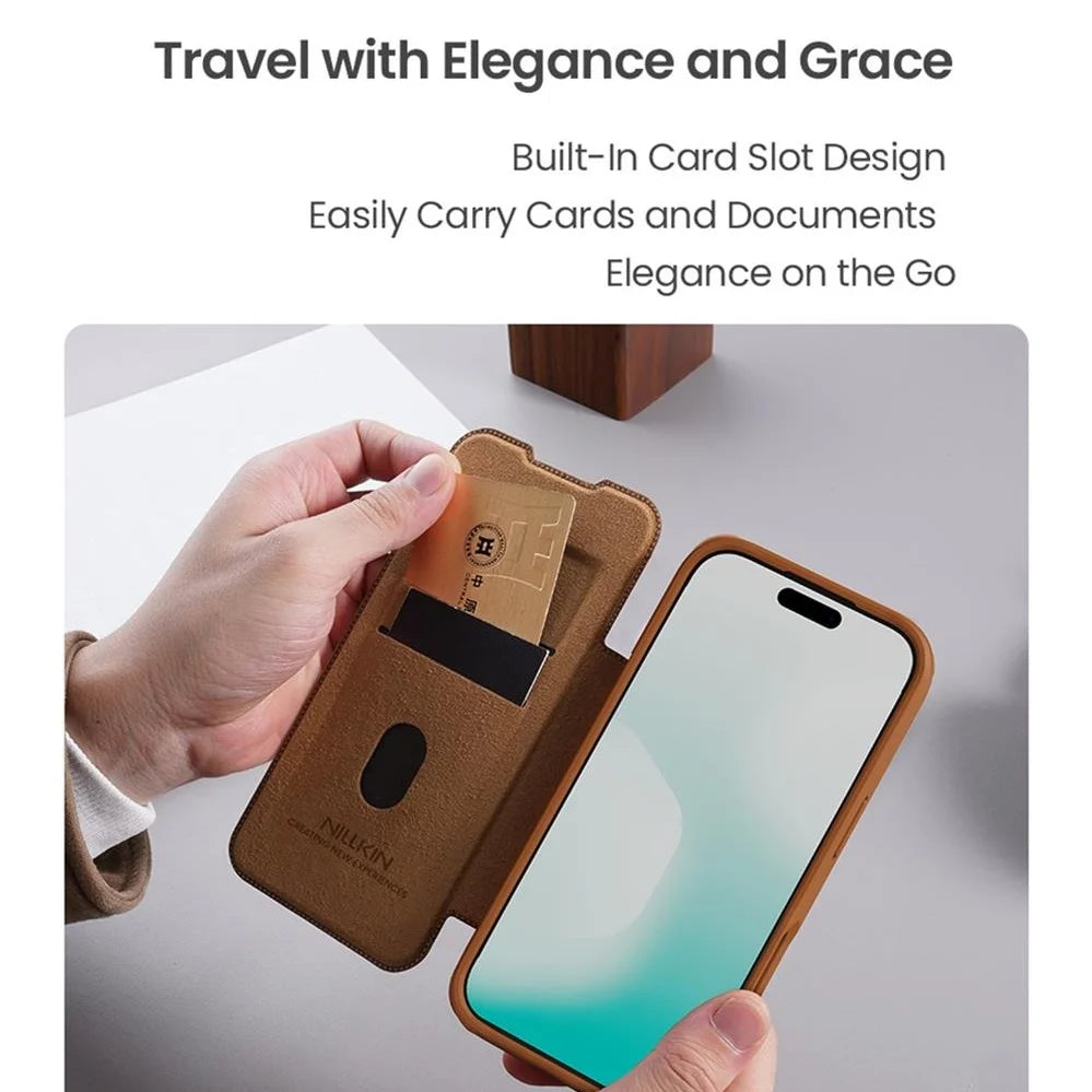 Nillkin For iPhone 17 Pro Max / 17 Pro Flip Case QIN Pro Leather Case Card Pocket Slide Camera Book Cover For iPhone 17 / Air