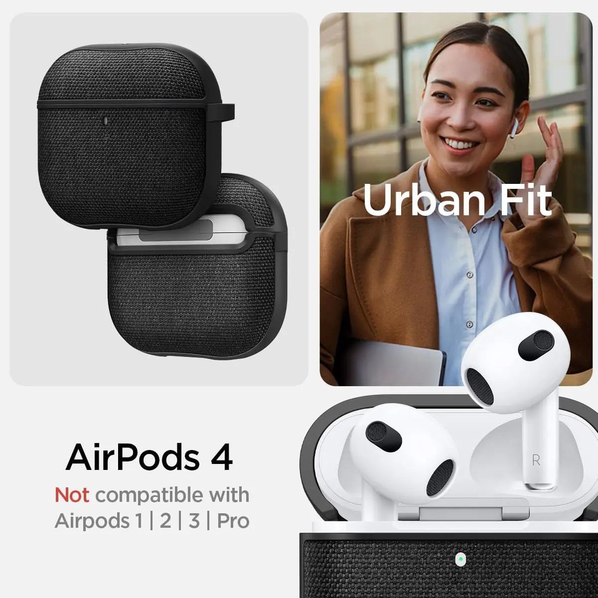 Spigen Urban Fit Case for AirPods 4 - Premium Fabric Case Cover with Key Chain