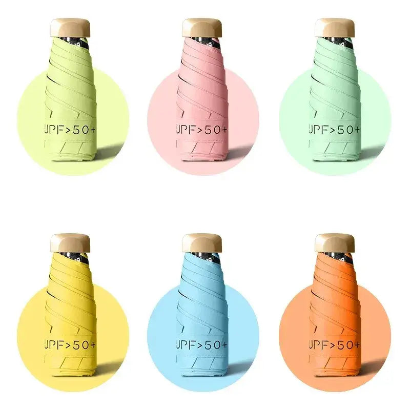 women's UV protection parasol in yellow with UPF 50+ label, designed for sun protection and style.