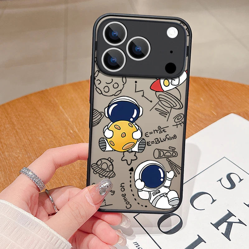 Cute Astronaut Phone Case For iPhone 17 Air 16 15 14 13 12 Pro Max 16 17 Pro 16e 11 Shockproof Soft Edge Matte Hard Cover Funda