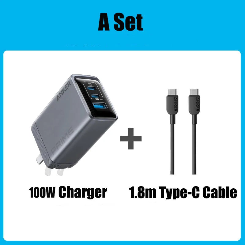 Anker Prime Charger, 100W USB C Charger, 3-Port GaN Foldable and Compact Wall Charger for MacBook, iPad, iPhone Series