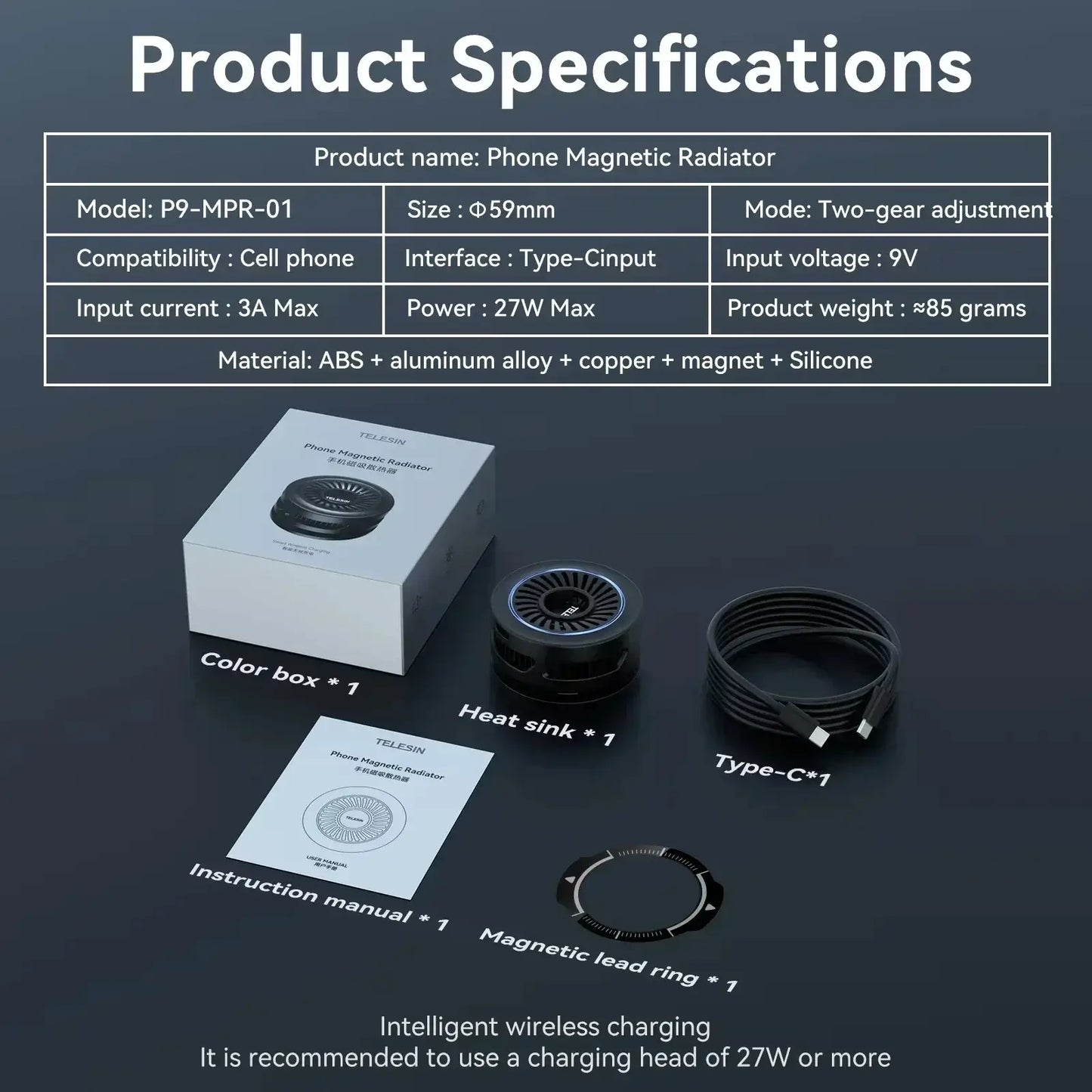 TELESIN Magsafe Phone Cooler & Wireless Charger for IPhone 16 Pro Max 15 14 13 Accessories Android Cellphone Cooling Fan Gaming