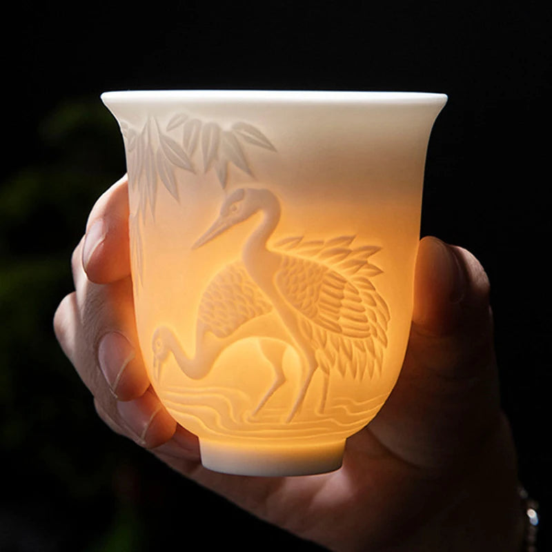 150ml Teacup Jade White Porcelain Cup Heart Sutra Cup Baifu Cup Ceramic Tea Set Supplies Living Room Coffee Table Decoration