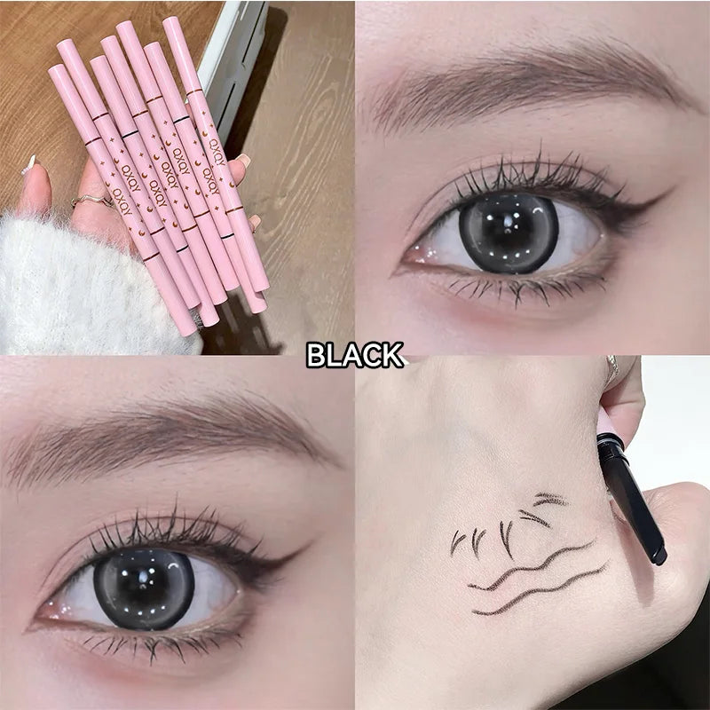 QXQY Double-head eyeliner, two-in-one eyebrow pencil and under-eye eyeliner, with brush head, long-lasting makeup,Lying silkworm