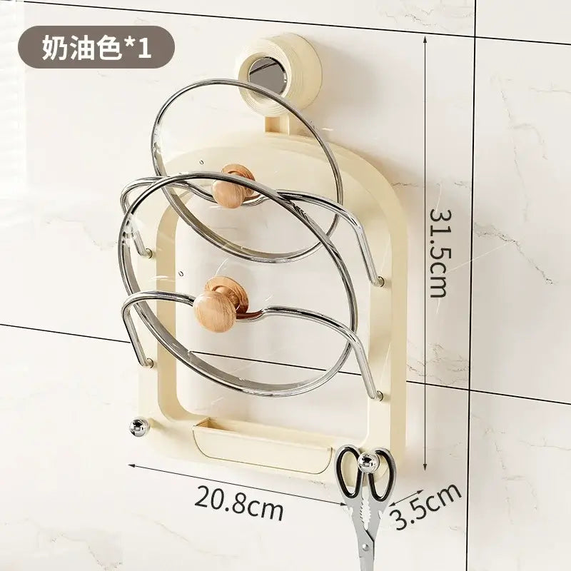 Wall-Mounted Pot Lid Holder for Cutting Board Storage
