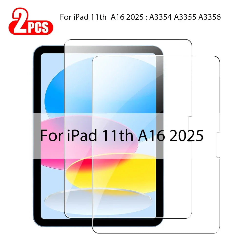 2PCS Tempered Glass Screen Protector For iPad A16 Air 13 11 5 4 M3 2025 Pro 12.9 12 9 M4 M2 10th 9th 7th Gen 10.2 Mini 6 7 Film