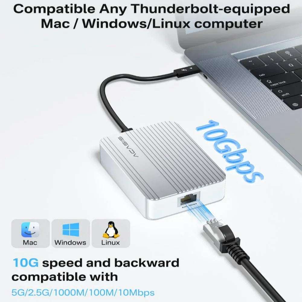 Acasis 10Gbps USB-C Ethernet Adapter Network Card Thunderbolt 5/4/3 Compatible/RJ45 High-Speed Data Transfer for Mac mini m4 Nas