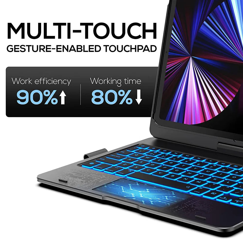 Bluetooth Magic Keyboard Case For iPad Air 11 13 Air 4 5 6 7 Pro 11 12.9 Pro 13 M4 M2 10.2 7th 8th 9th 360° Rotatable Keyboard
