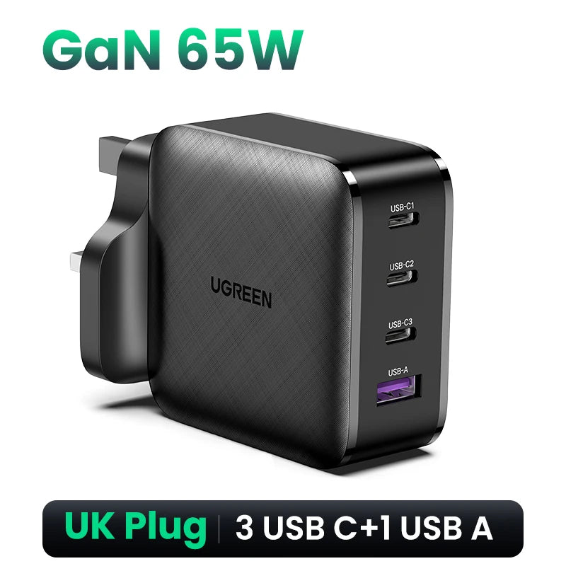 UGREEN 65W GaN Charger Quick Charge 4.0 3.0 Type C PD USB Charger with QC 4.0 3.0 Fast Charger for iPhone 16 15 14 Xiaomi Laptop