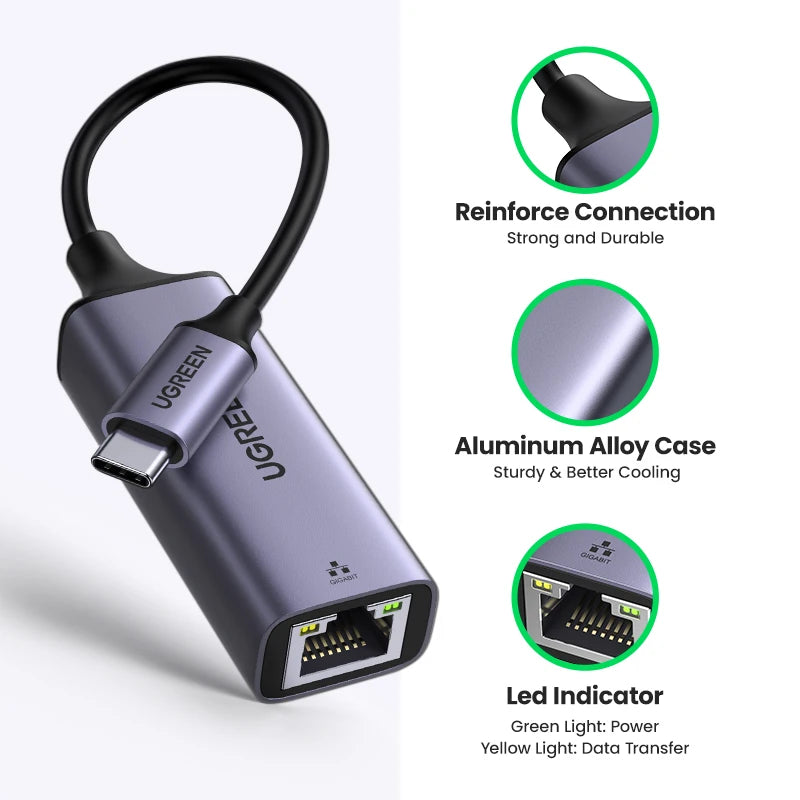 UGREEN USB C Ethernet Adapter 1000/100Mbps USB Lan RJ45 Thunderbolt 3 for Laptop Macbook Samsung iPad USB Ethernet Network Card