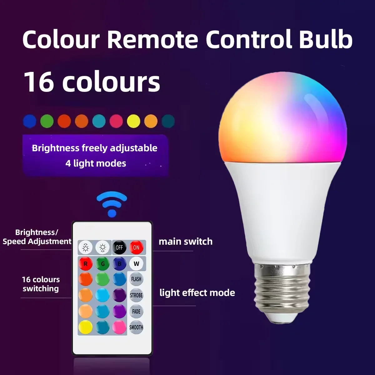 24 Key Remote Control Smart Lamp Atmosphere Light 16 Colors RGB Bulb LED Multicolor Bulb E27 220V Household Lighting Dimmable