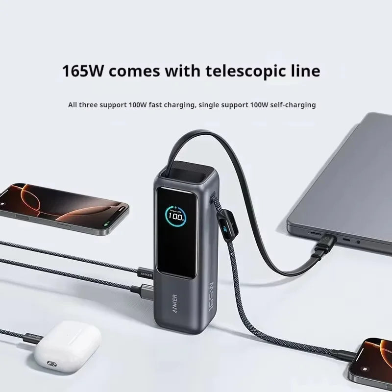 Anker Zolo 25000mah Power Bank 165W PD Fast charging With Built-In Retractable Cables Mobile Power For iPhone16 MacBook Laptop
