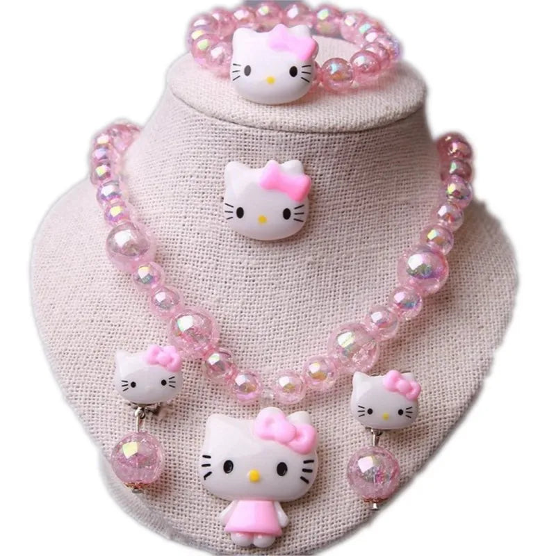4pcs/set Cartoon Kawaii Necklace Hairclips Ring Set Toy Kids Hairpins Girl Heart Accessories Birthday Gifts