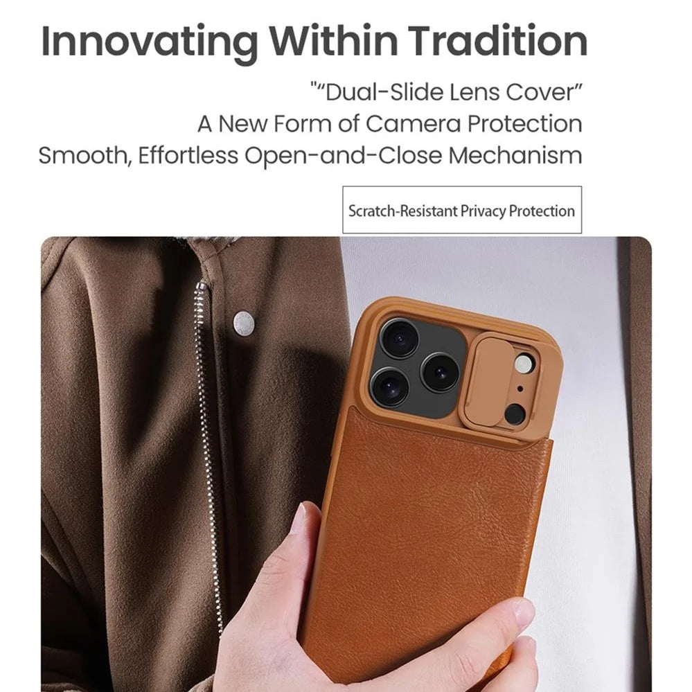 Nillkin For iPhone 17 Pro Max / 17 Pro Flip Case QIN Pro Leather Case Card Pocket Slide Camera Book Cover For iPhone 17 / Air