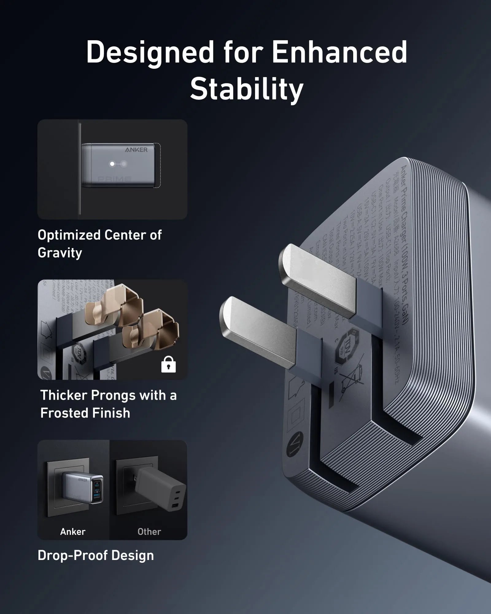 Anker Prime Charger, 100W USB C Charger, 3-Port GaN Foldable and Compact Wall Charger for MacBook, iPad, iPhone Series