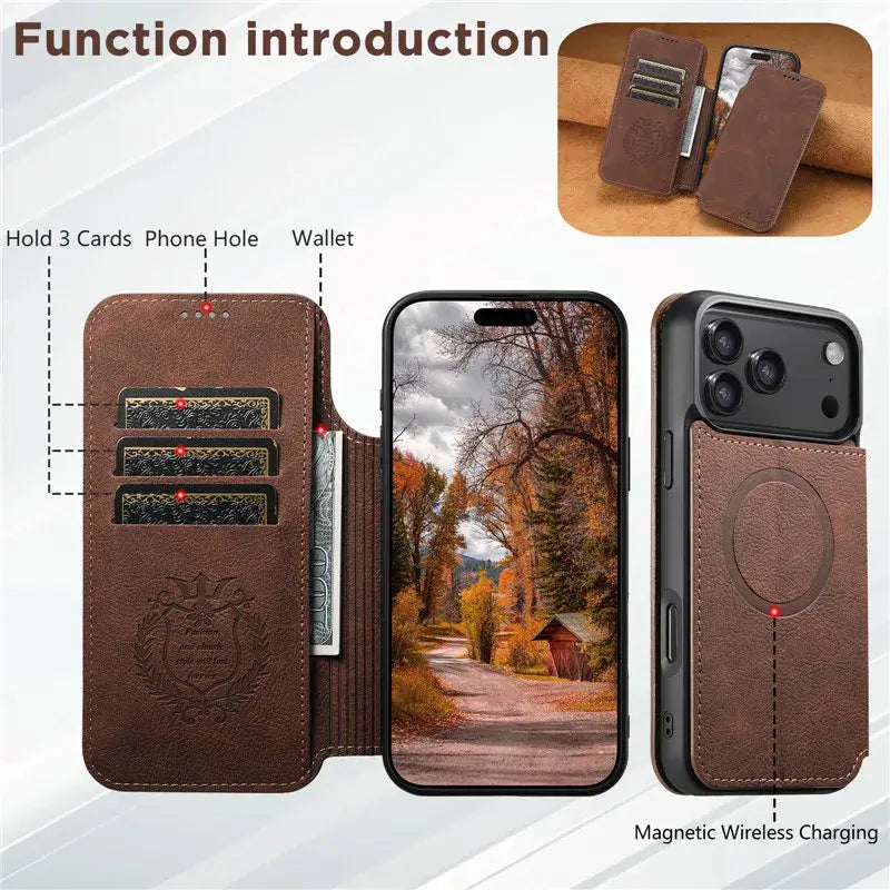 Retro Leather Wallet Flip – Strong Magnetic Phone Case