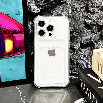 Étui Housse Porte-Cartes Transparent pour iPhone 17 16 15 14 Plus 13 12 11 Pro Max, Coque Arrière Portefeuille à Fentes Anti-choc pour iPhone