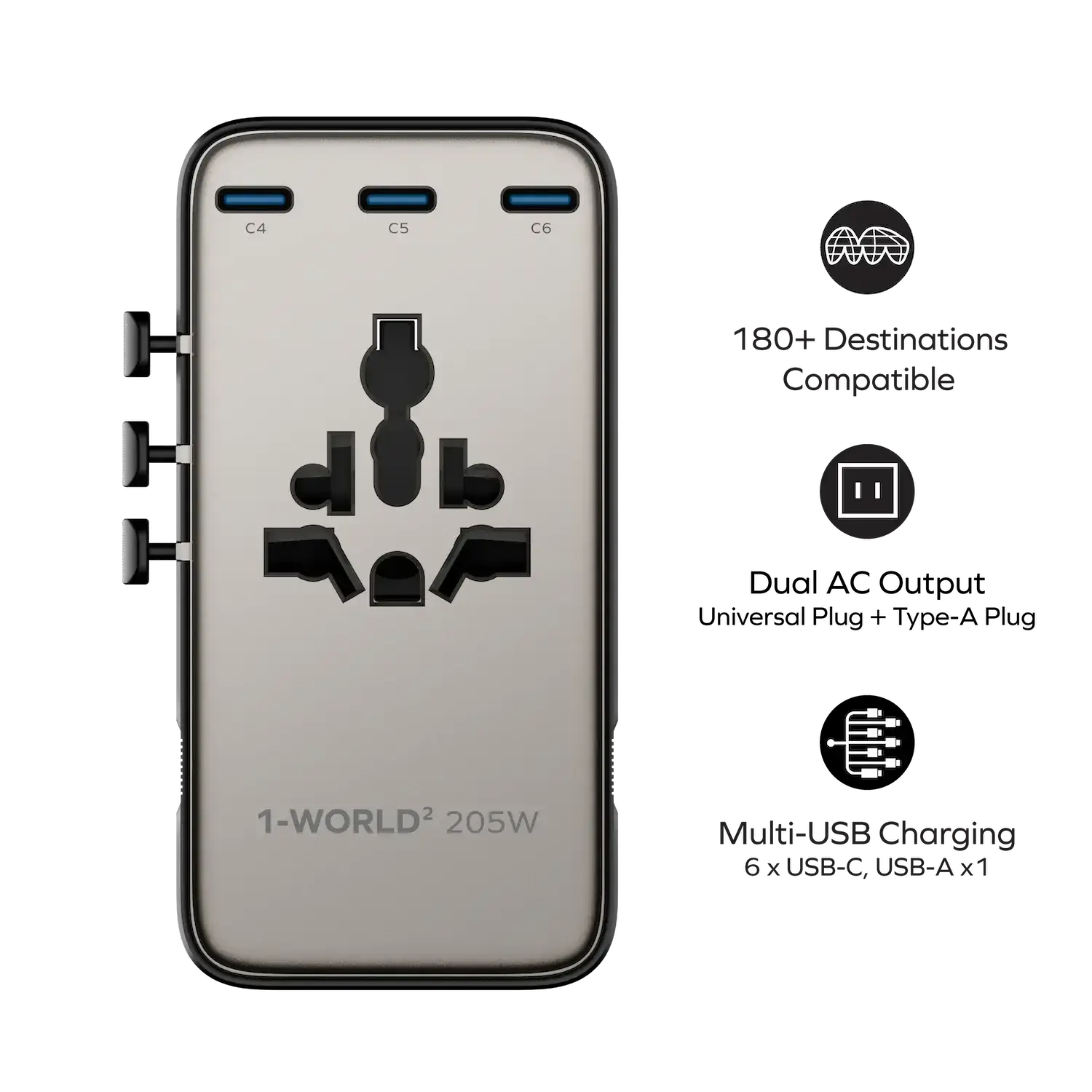 MOMAX 1-World 205W 7-Port Dual AC Travel Adapter GaN Charger