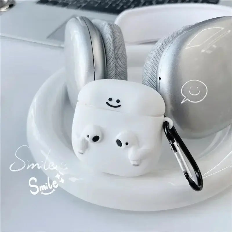 For Airpods 1 2 Pro 3 Individuality Cute White Cartoon with Earphones Hook up Anti-Drop Earphone Case For Airpods Pro 2 Shell