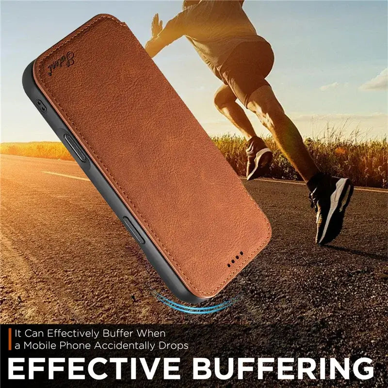 Retro Leather Wallet Flip – Strong Magnetic Phone Case
