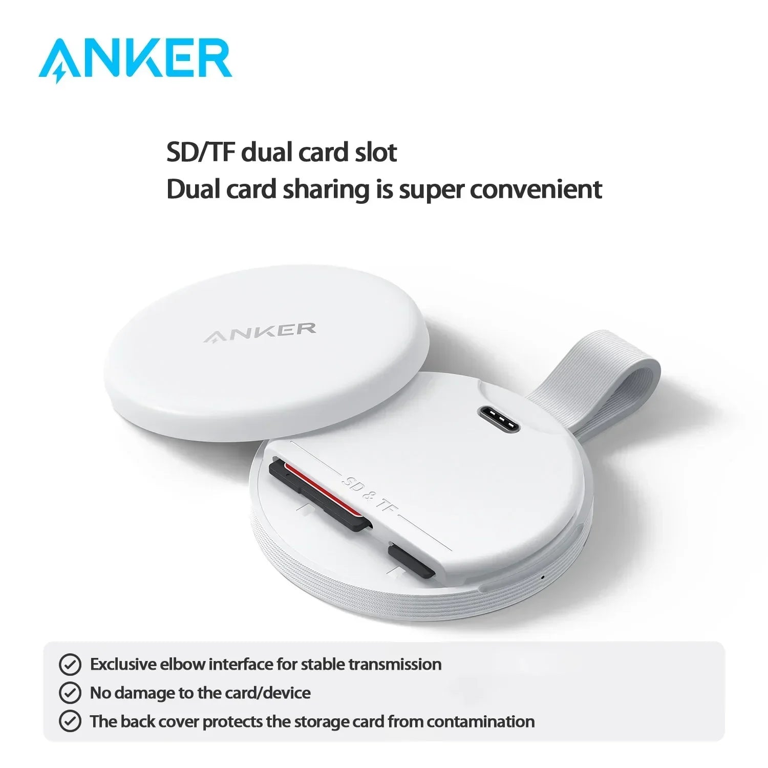 Anker MagGo SD Card Reader Portable Card Readerfor SD&TF Card for IPhone Android Serie Dual Read Flash Memory Transmission