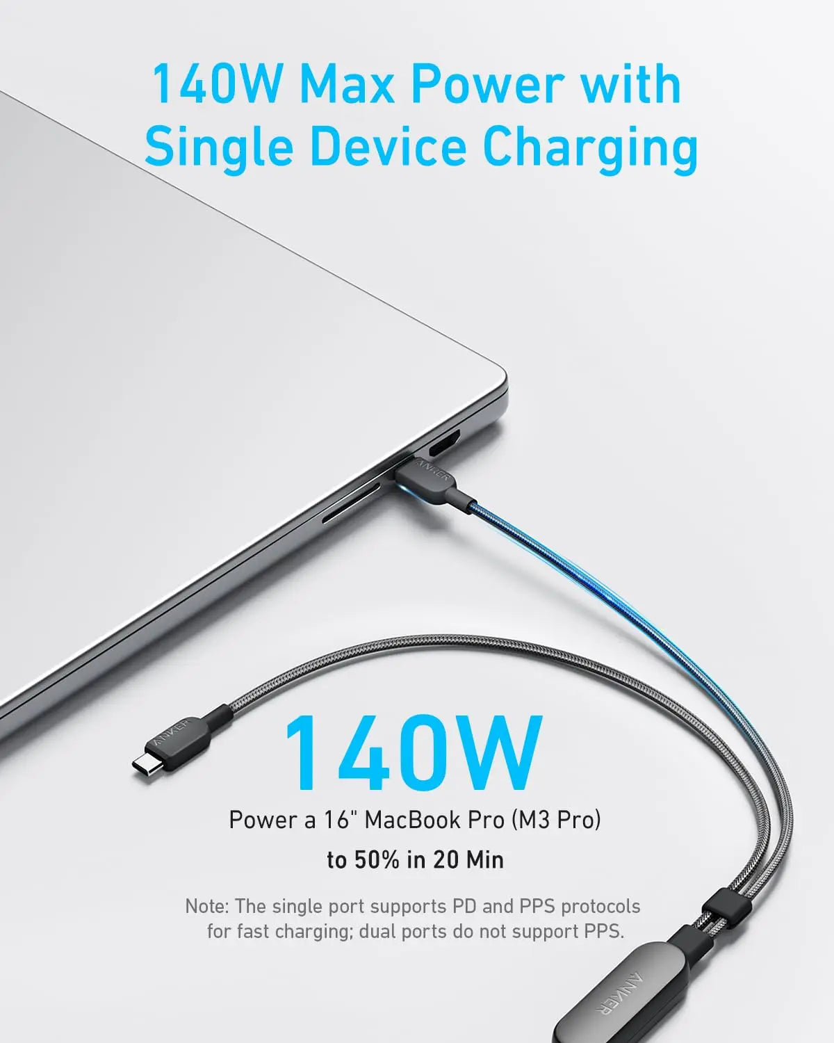 Anker USB C Cable 4ft 2-in-1 140W Max Fast Charging for iPhone 15 Series, Samsung, MacBook,and More (USB 2.0, Braided)