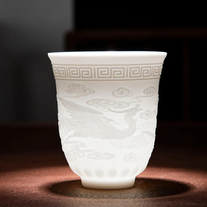 150ml Teacup Jade White Porcelain Cup Heart Sutra Cup Baifu Cup Ceramic Tea Set Supplies Living Room Coffee Table Decoration